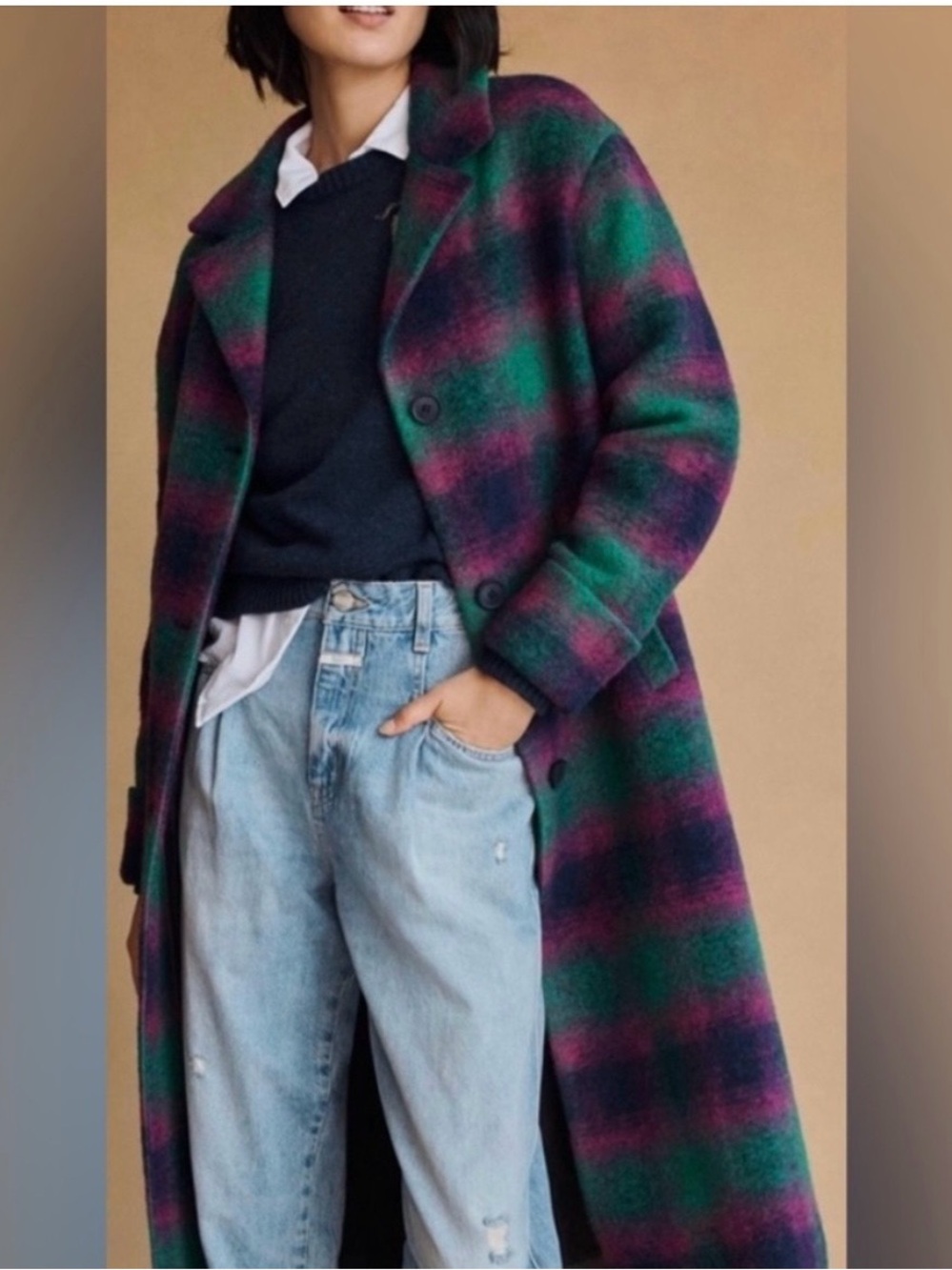 Anthropologie Plaid wool Coat